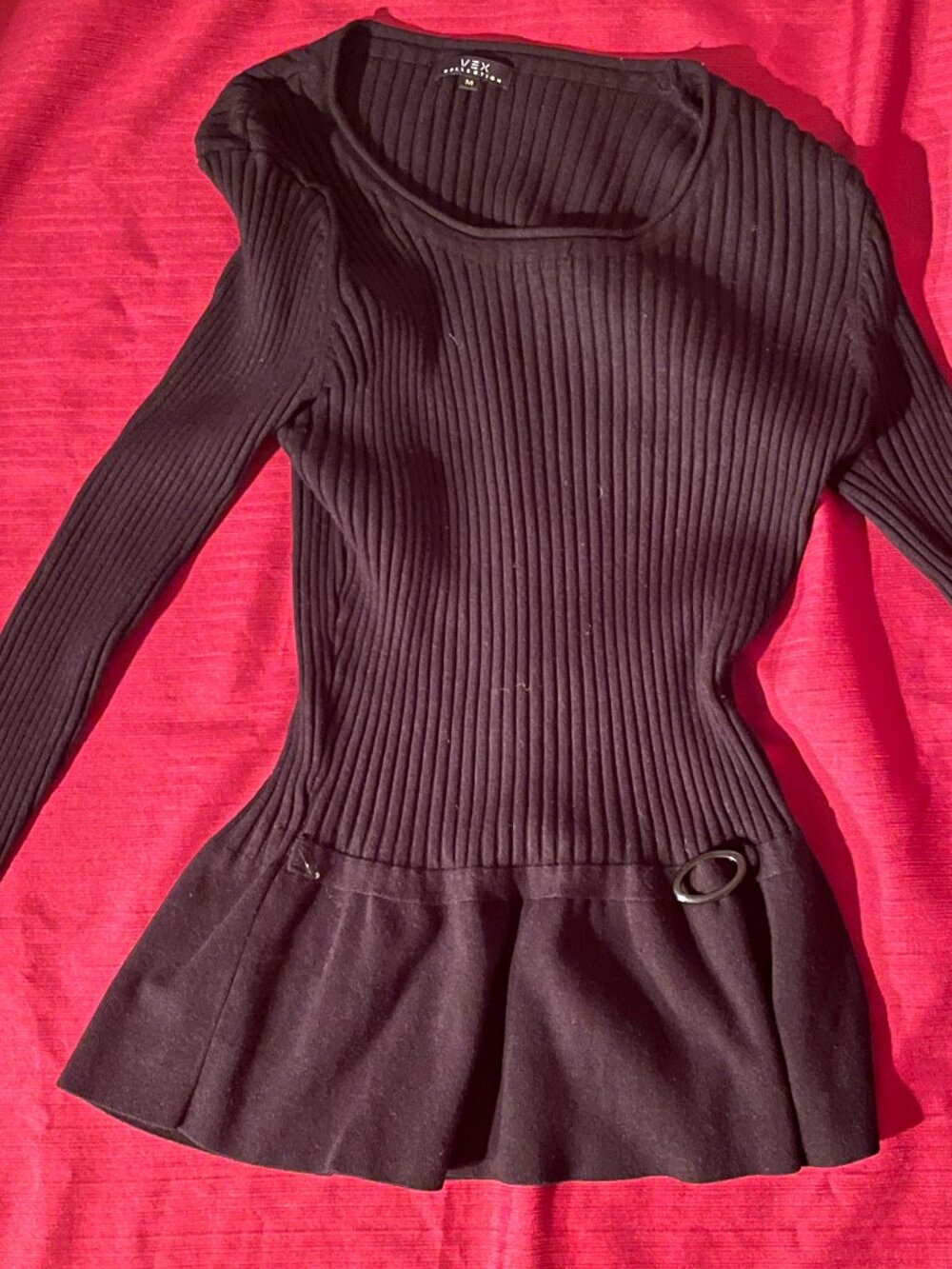 Black fitted sweater ribbed knit size Medium for women from VEX collection